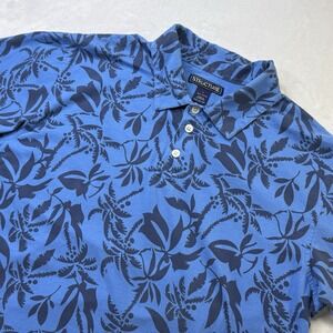 Structure Hawaiian Polo Shirt Mens L Blue Floral AOP Y2K Resort